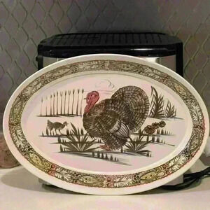 VTG. WILD TURKEY Bird Serving PLATTER AUTUMN Thanksgiving